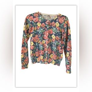 Womens L.L.Bean Sweater Cardigan  Button Down Floral  100% Supima Cotton Size XS